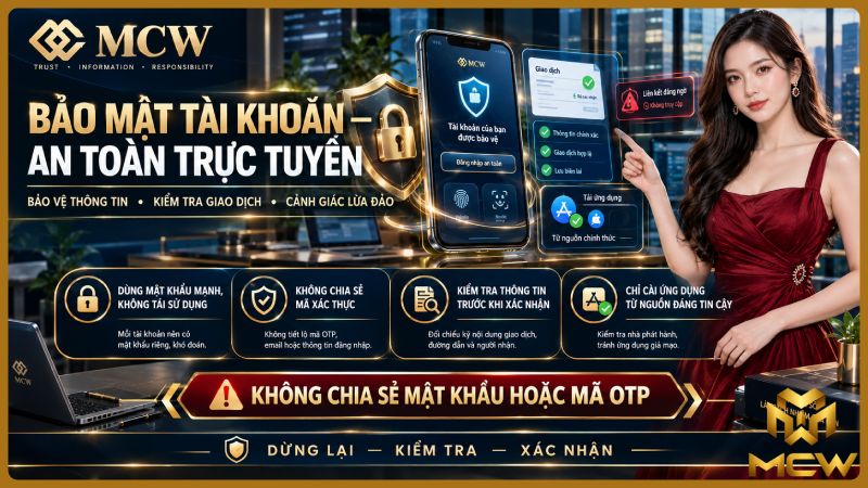 MCW minh họa bảo mật tài khoản, an toàn trực tuyến