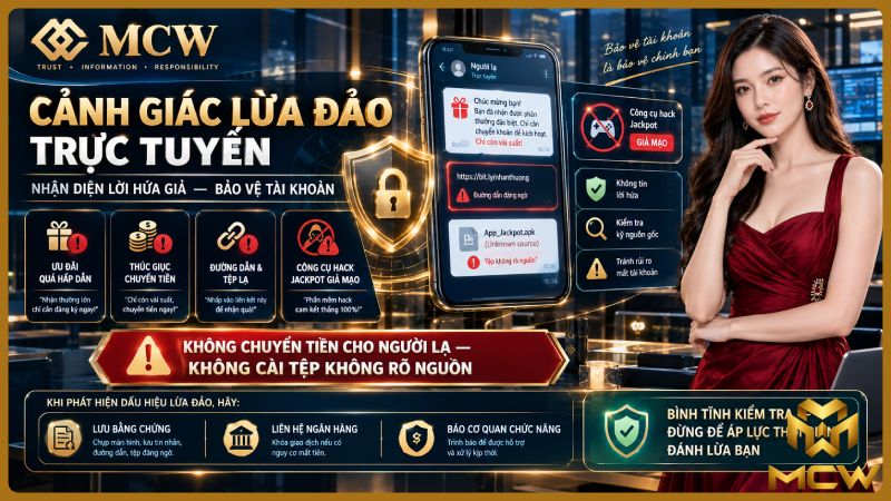 MCW minh họa cảnh giác lừa đảo trực tuyến