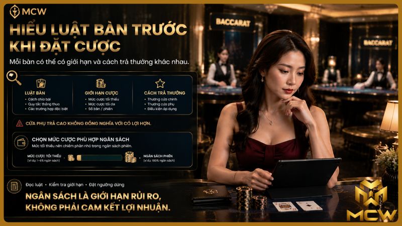 MCW minh họa hiểu luật bàn trước khi đặt cược