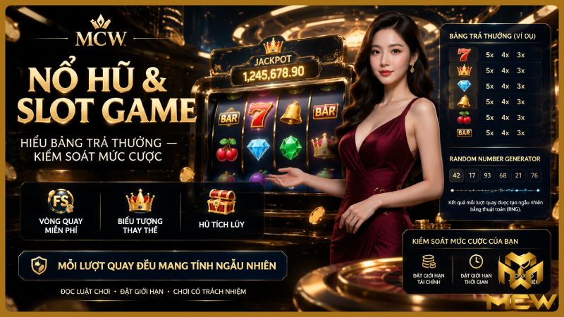 MCW minh họa nổ hũ và slot game: hiểu bảng trả thưởng, kiểm soát mức cược